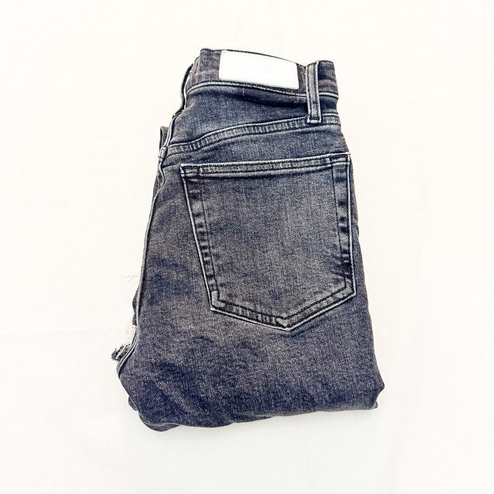 Re/Done High Rise Button Fly Straight Leg Raw Hem Denim Jeans Charcoal Size 27